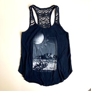 Hollister Lace Crochet Tunic Tank Top Tee Dark Blue Excellent Condition